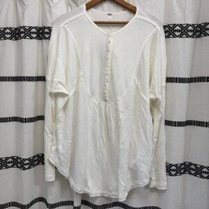 Free People Top M Ivory Waffle Knit Henley Long Sleeve Boho Tunic Flaw Noted NWT